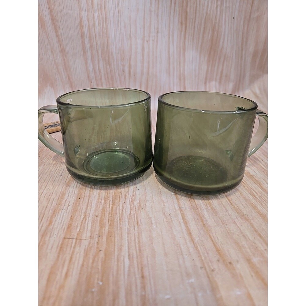 NEW Forest Green CLEAR Glass Coffee Mug 12oz SET OF 2